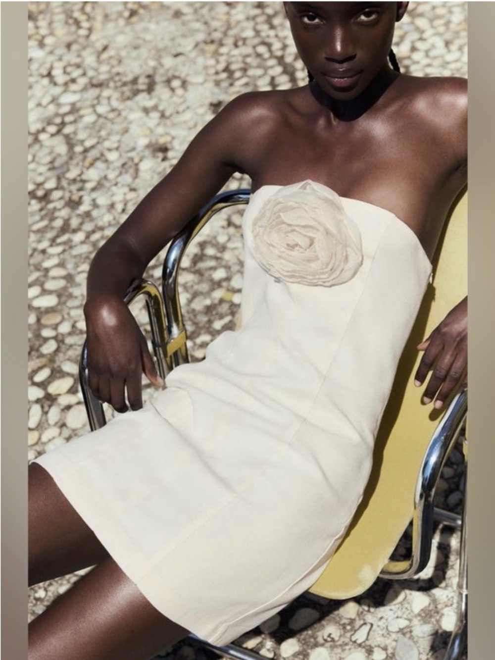 Zara Strapless Ivory Shift Dress with Rosette NWOT